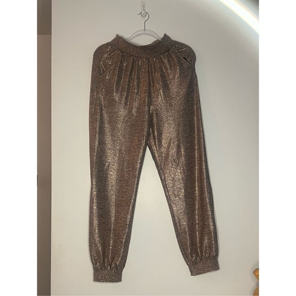 NWT Anthropologie metallic rose gold joggers size XS